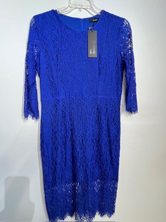 ALLANDWELL Dresses & Skirts - ALLANDWELL Womens Floral Lace Knee-Length Bodycon Party Dress Royal Blue Large